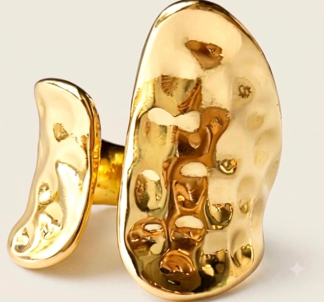 Molten Gold Hammered Open Cuff Ring