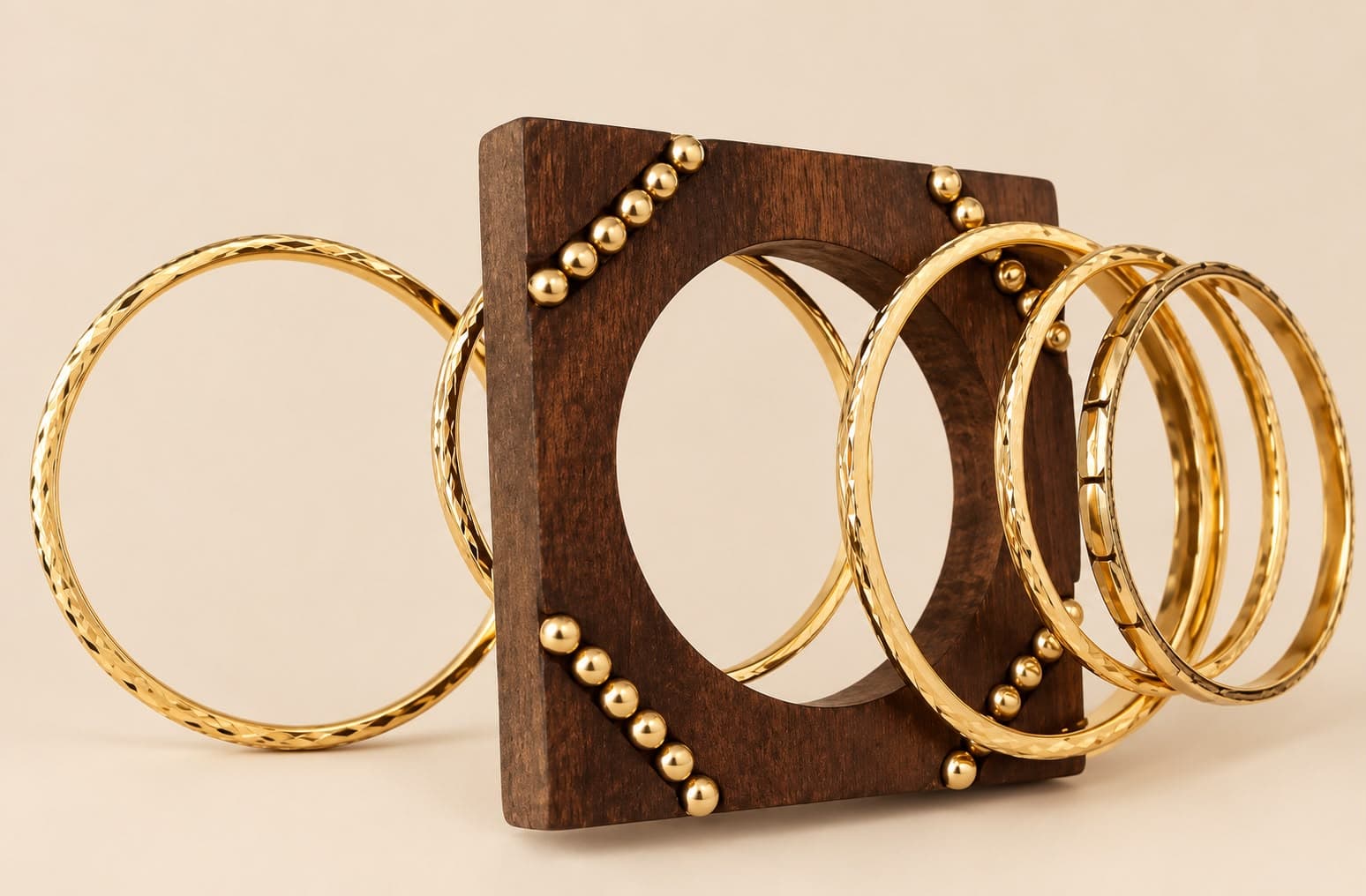 Square wooden bangle set of 5