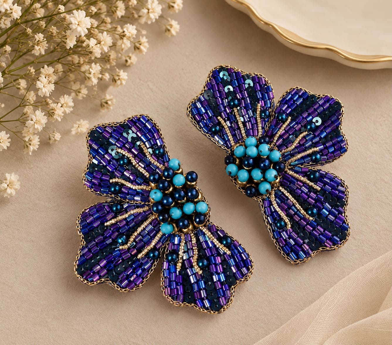 Quirky Blue flower beaded earring