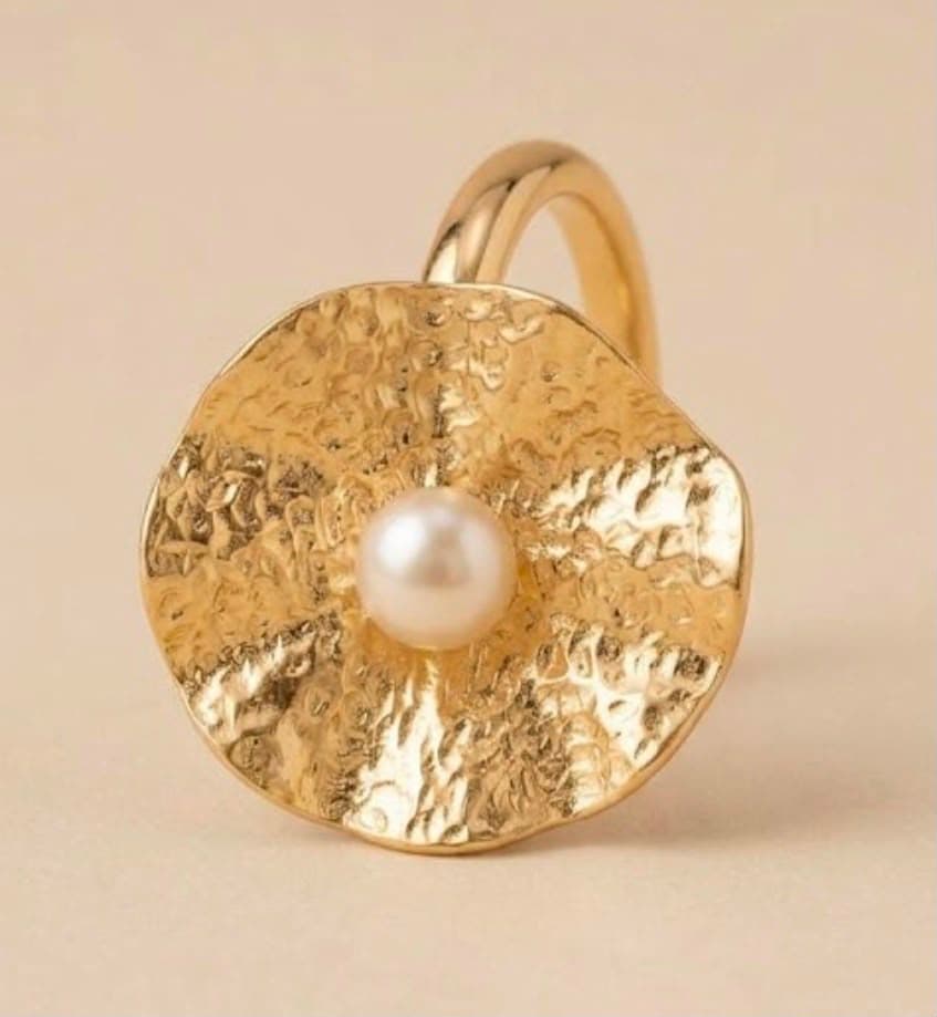 Lily Pad Pearl Gold Ring