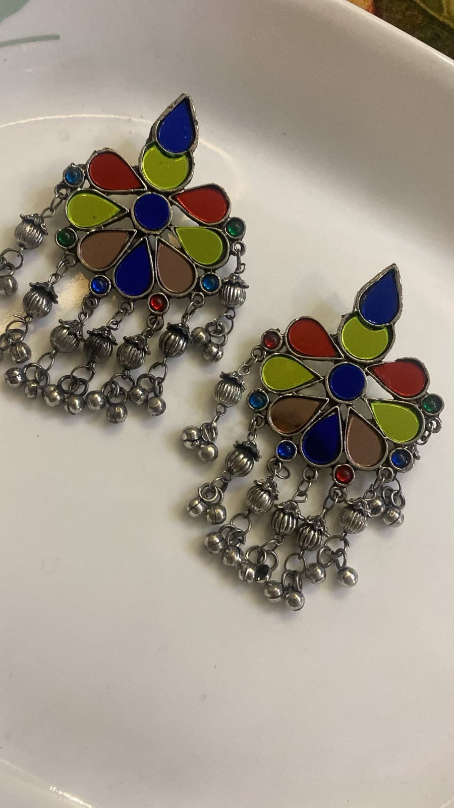 Multi colour stone oxidised earrings
