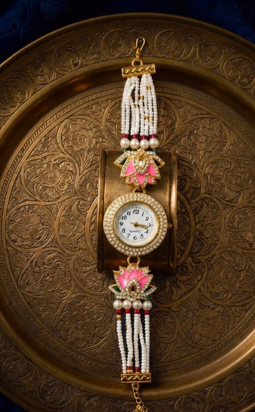 Pink lotus heritage beaded watch