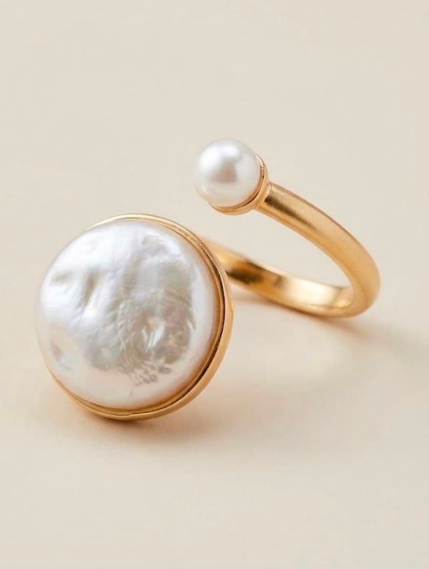 Double Pearl Gold Wrap Ring