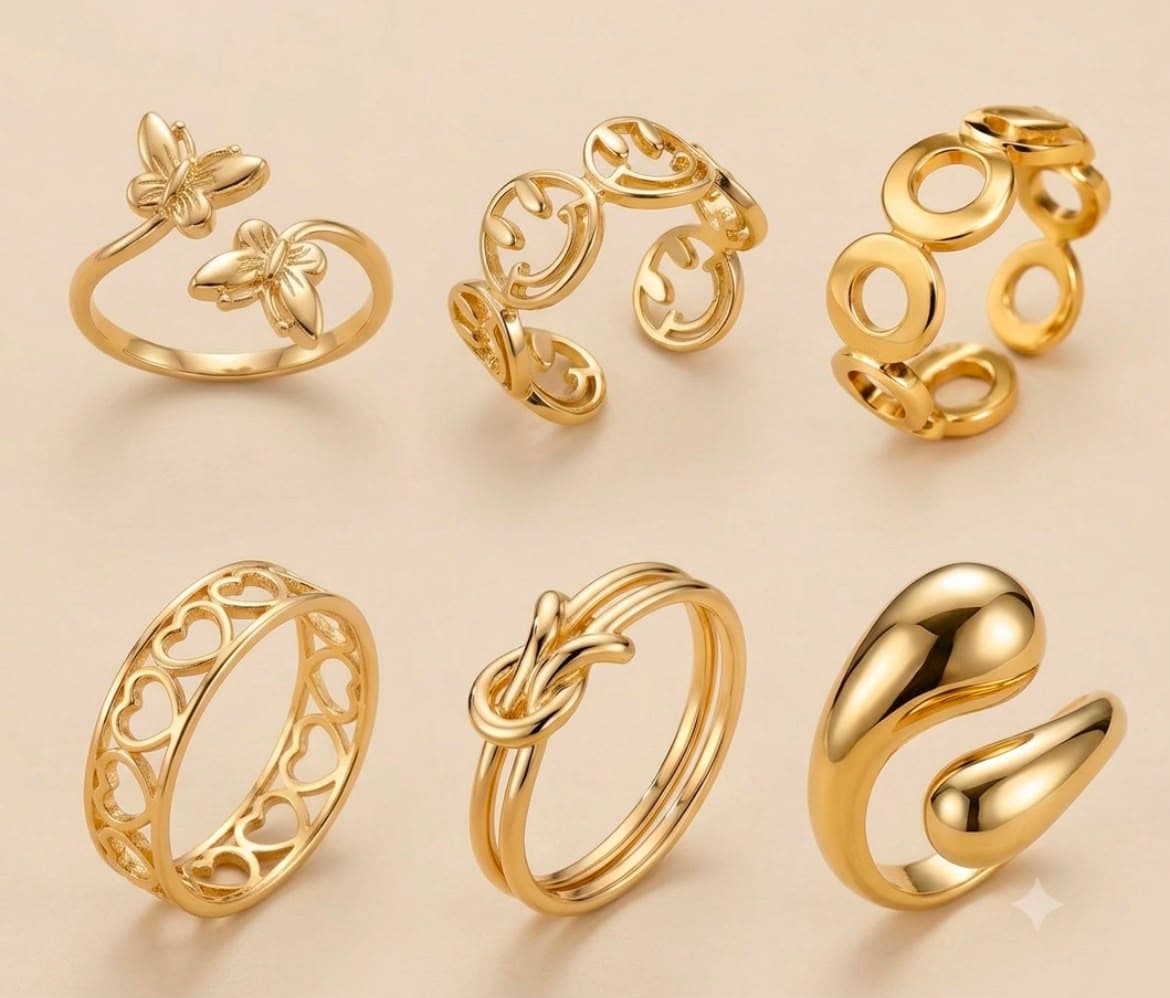 Set of 6 adjustable gold rings