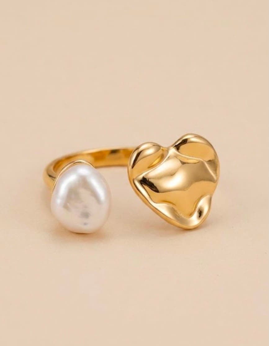 Pearl & Molten Heart Open Ring