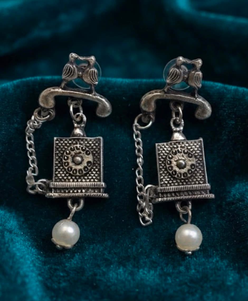 Vintage Telephone oxidised earrings